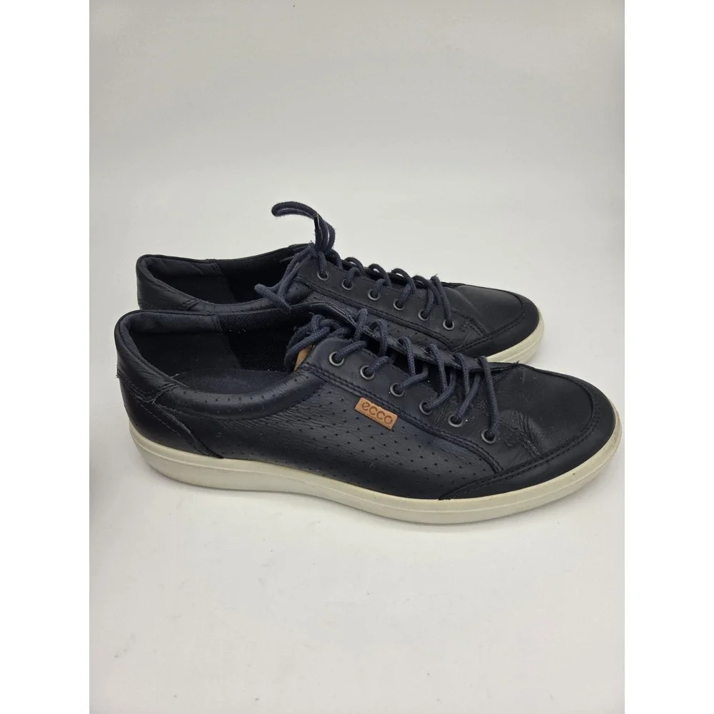 Mens Ecco Shoes Soft 7 Navy Soft Leather Shoes Trainers Size 45 (US 11) Preowned